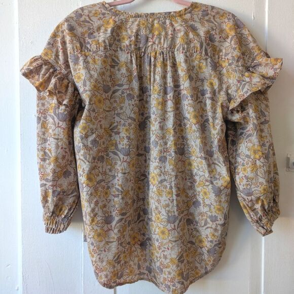 Free Assembly Women's Ruffle Blouse Large Yellow Beige Ruffle Sleeve Peasant - Picture 5 of 8